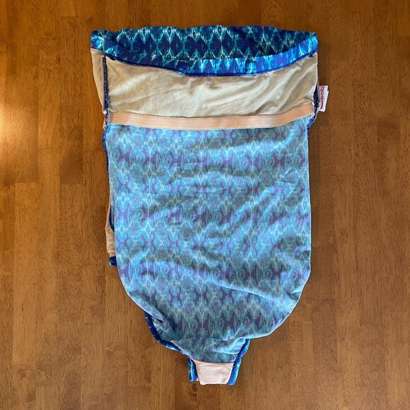 Size 14 Ceeb turquoise navy white padded-cup tummy control bandeau swimsuit - Picture 7 of 10